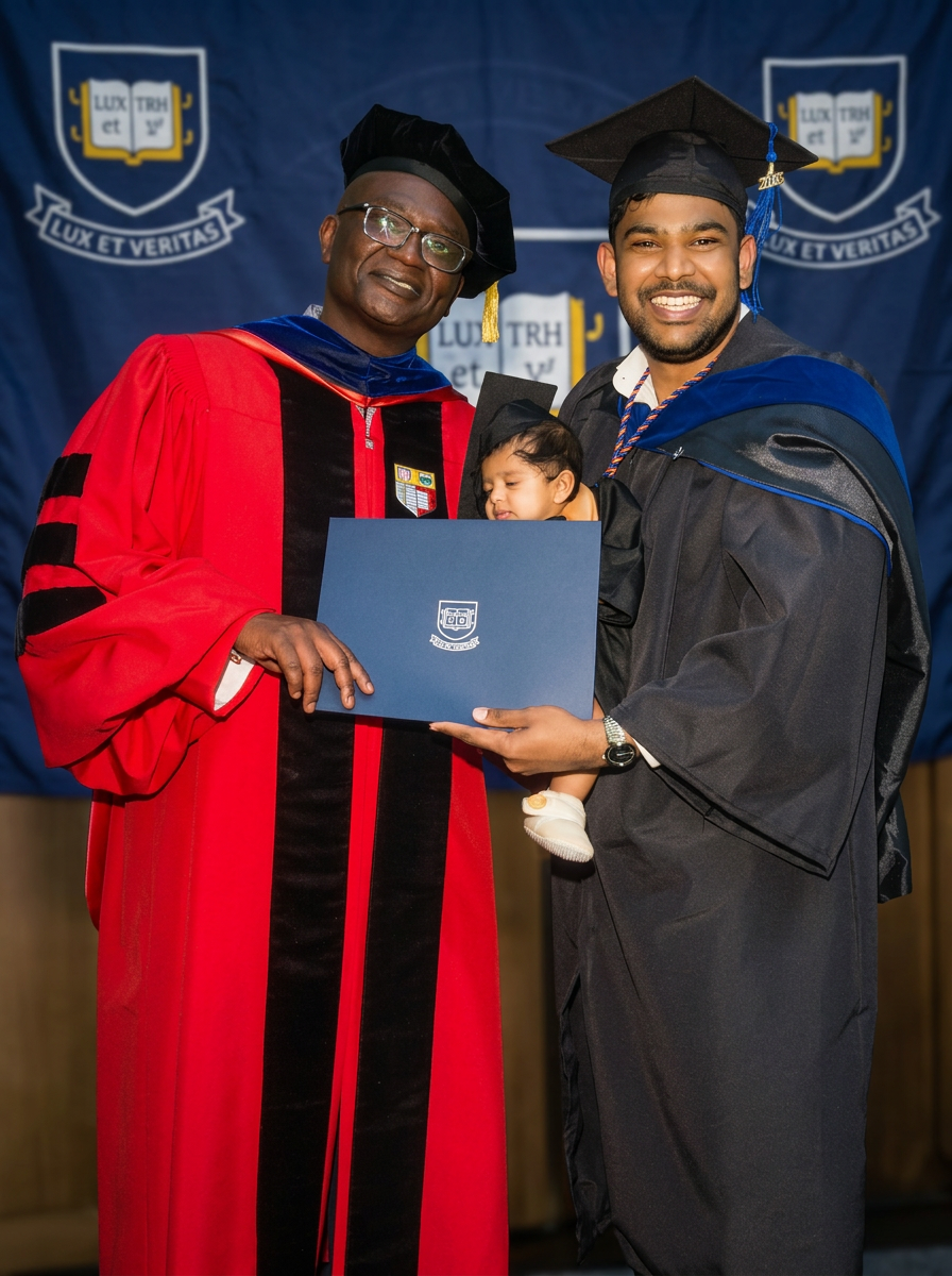 Vishnu Kiritee Guttikonda with Yale School of Management Dean Charles at commencement